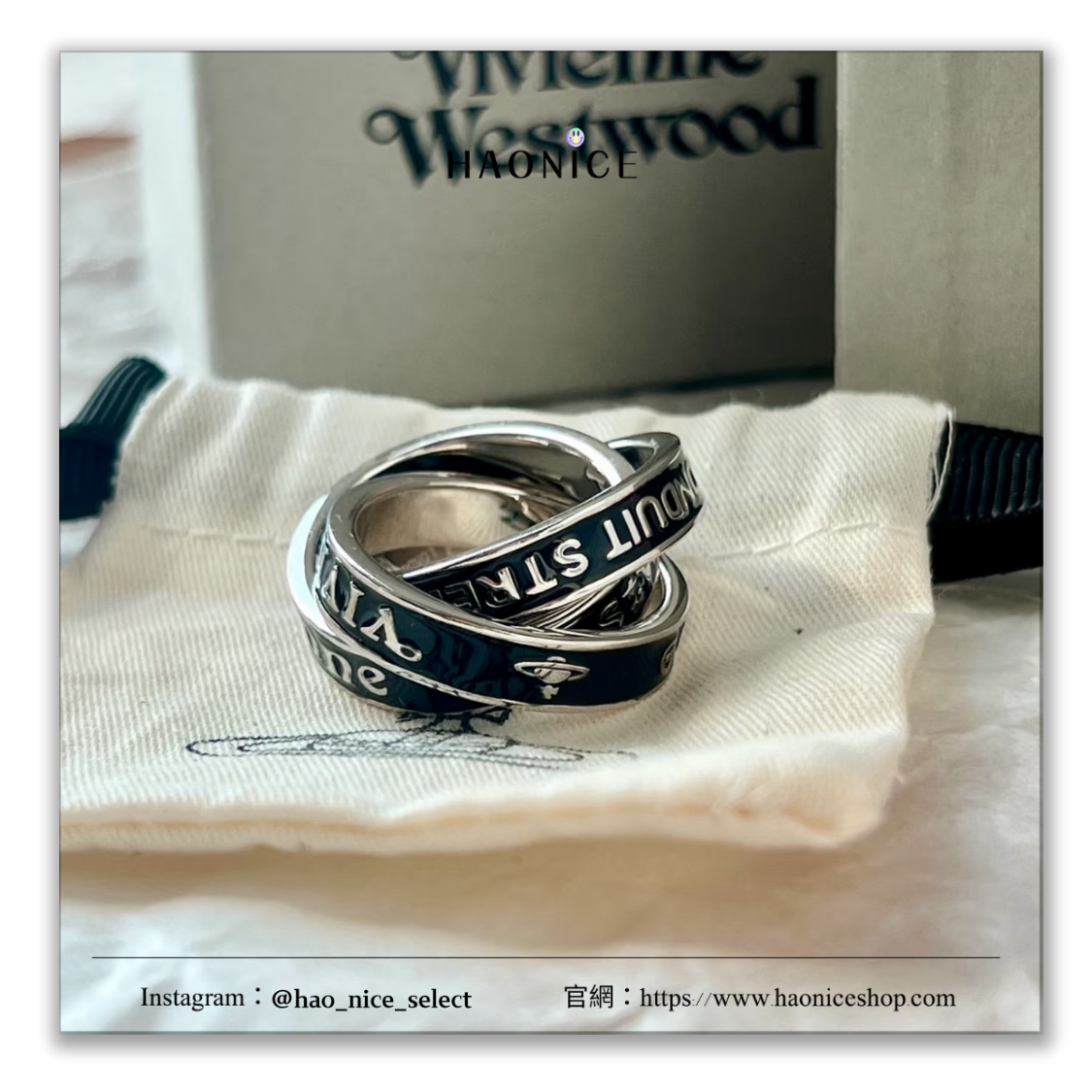【HAO NICE】韓潮來襲⚡️Vivienne Westwood 西太后🪐👑️ 土星三環交織 刻字 925銀 黑色 戒指 情侶款