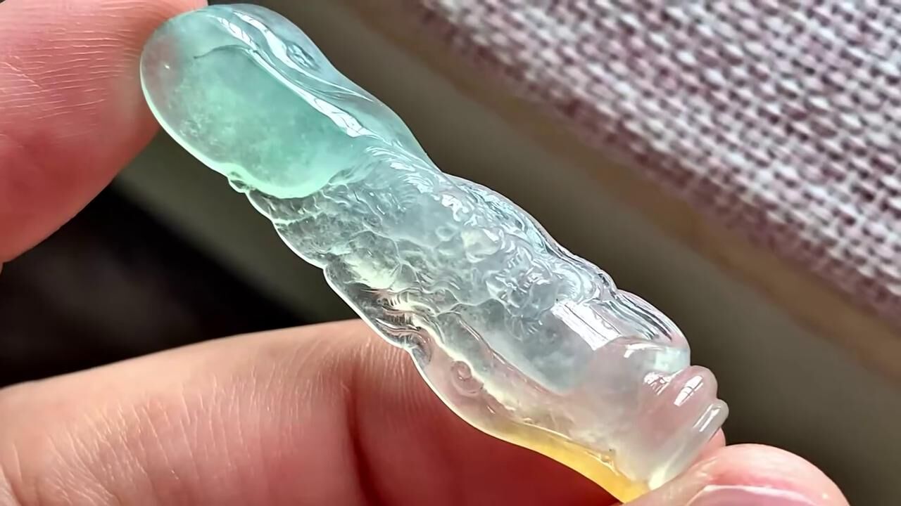 翡翠冰淡彩龍柱,天然翡翠A玉, 緬甸玉, Jade, Jadeite