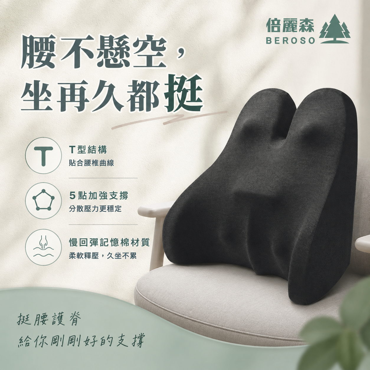 5D加強支撐美姿護脊靠背墊 單入/兩入組 B00039