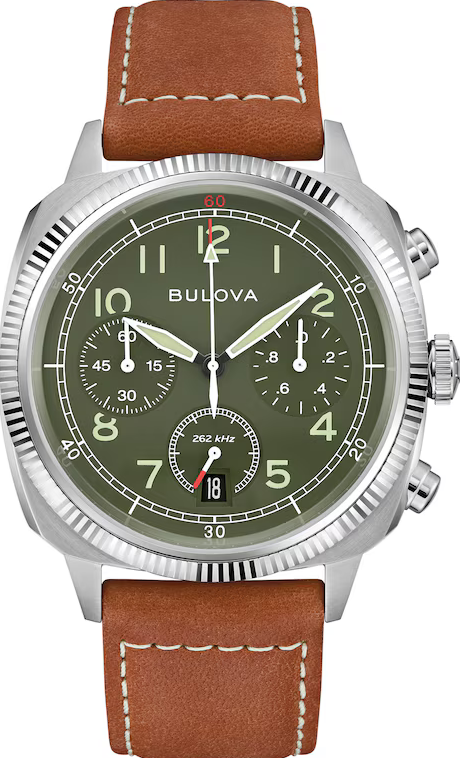 萬年鐘錶 - BULOVA 寶路華  綠色錶盤 VWI 特別版軍用計時石英男錶 96B482 錶徑 42.5MM