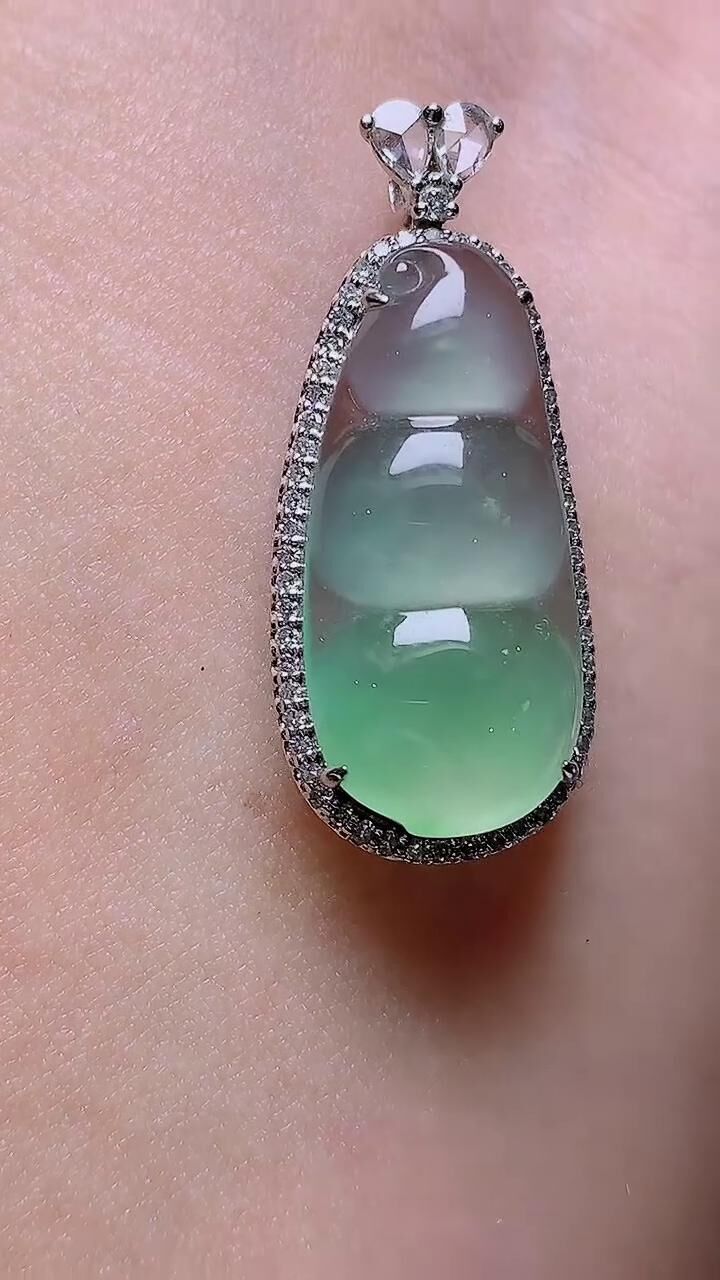 翡翠高冰綠底福豆,天然翡翠A玉, 緬甸玉, Jade, Jadeite