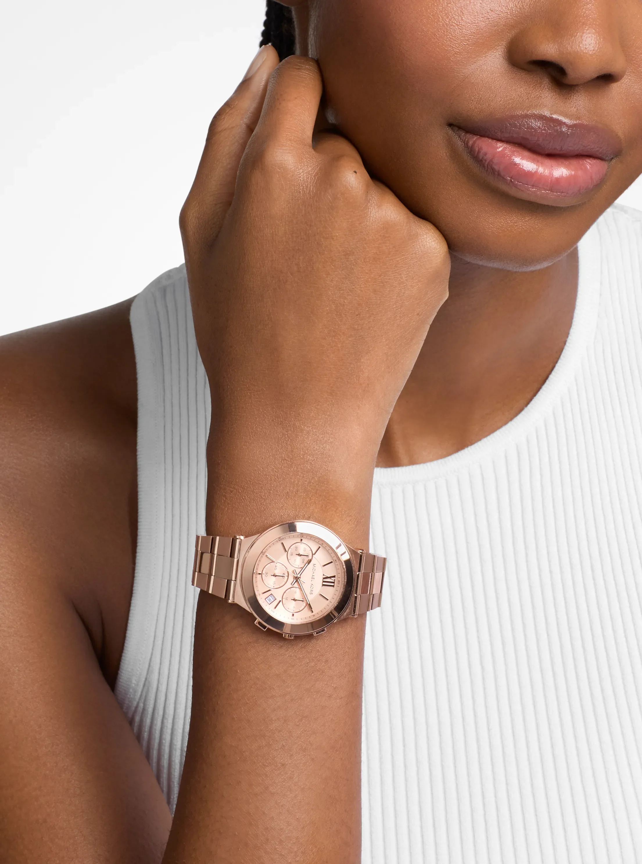 萬年鐘錶 - Michael Kors /  MK女錶  時尚玫瑰金三眼不鏽鋼女錶 MK7604 錶徑37MM