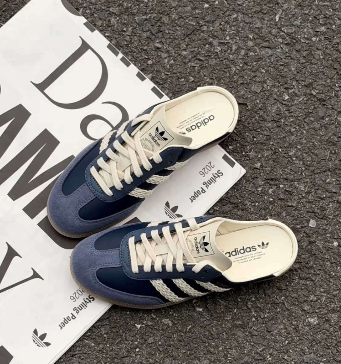 女鞋 ADIDAS SAMBA OG MULE W 海軍藍 編織 德訓鞋 半拖 休閒鞋 懶人拖鞋 穆勒鞋【HP5053】