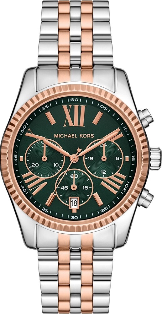 萬年鐘錶 - Michael Kors /  MK女錶  綠面羅馬三眼計時不鏽鋼女錶 MK7610 錶徑38MM