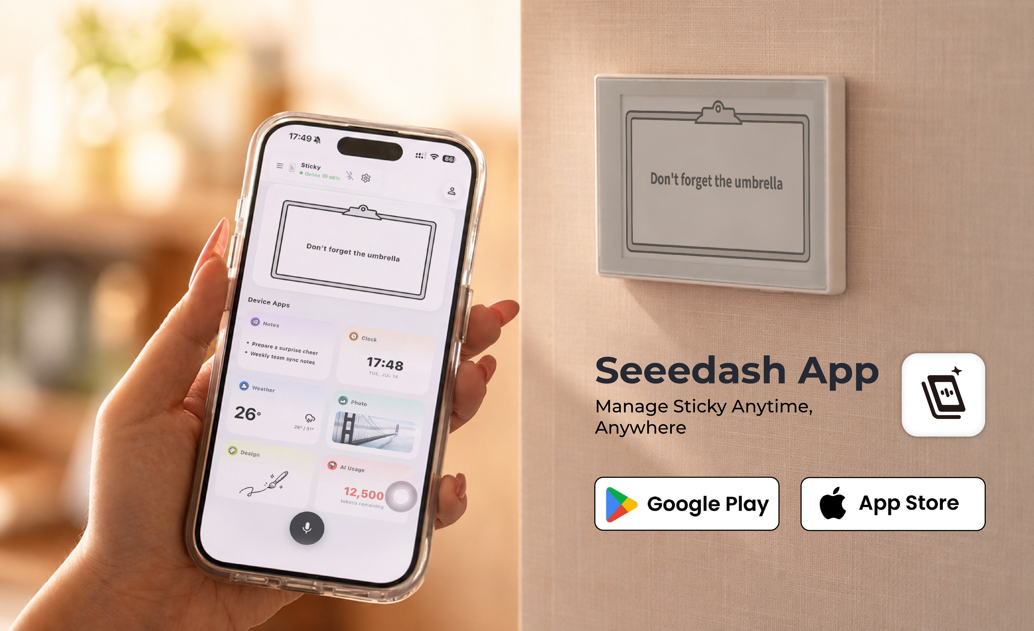 reTerminal Sticky,電子紙顯示器,Seeedash App 隨時隨地管理 Sticky