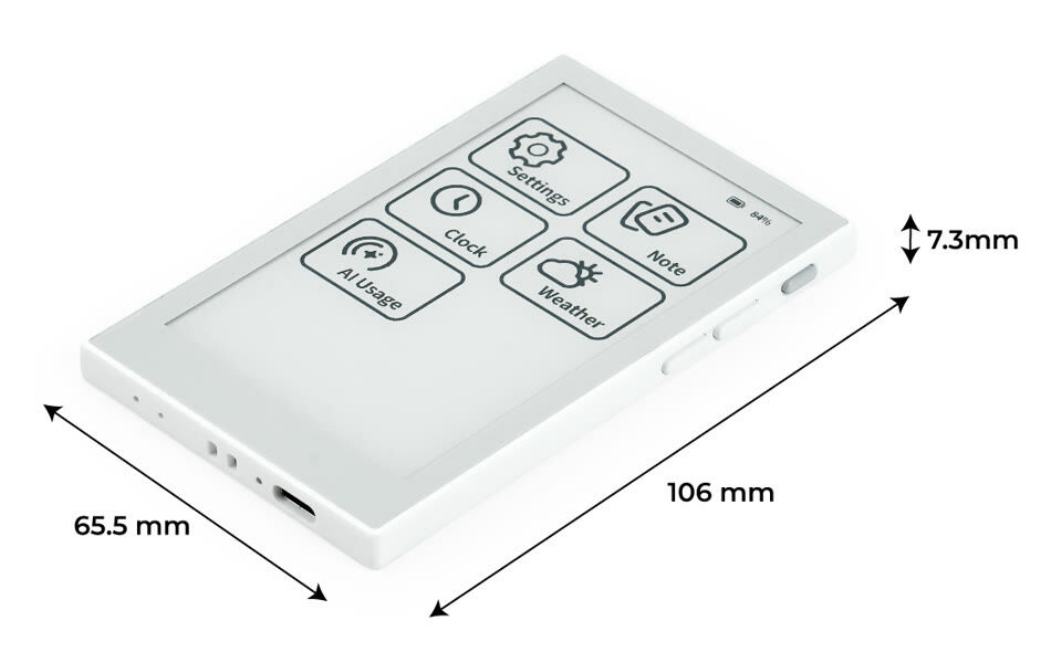 reTerminal Sticky,電子紙顯示器,尺寸規格