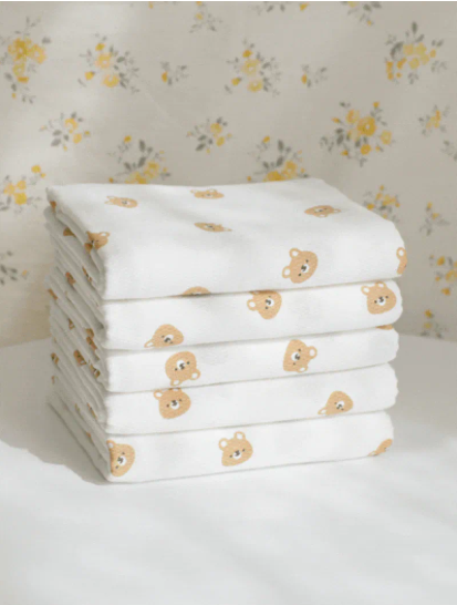【BABY & I】Korea Cotton Large Baby Gauze - Bear [5pcs] (90×90cm)