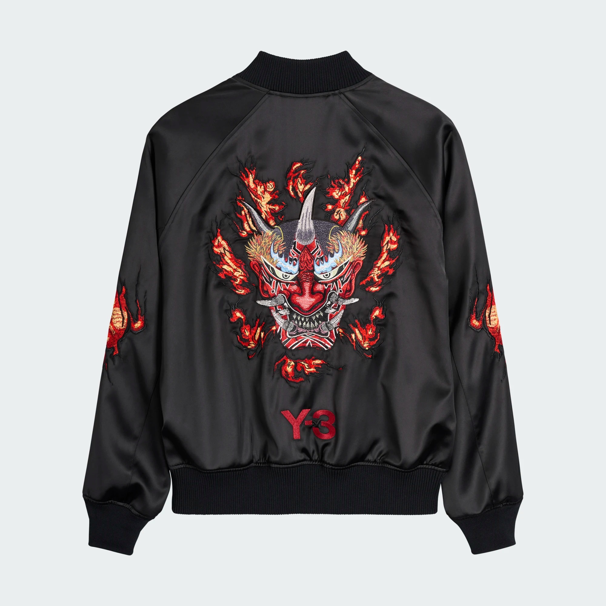 【 Y-3 GFX SOUV JCKT 般若刺繡緞面夾克 - 黑 】