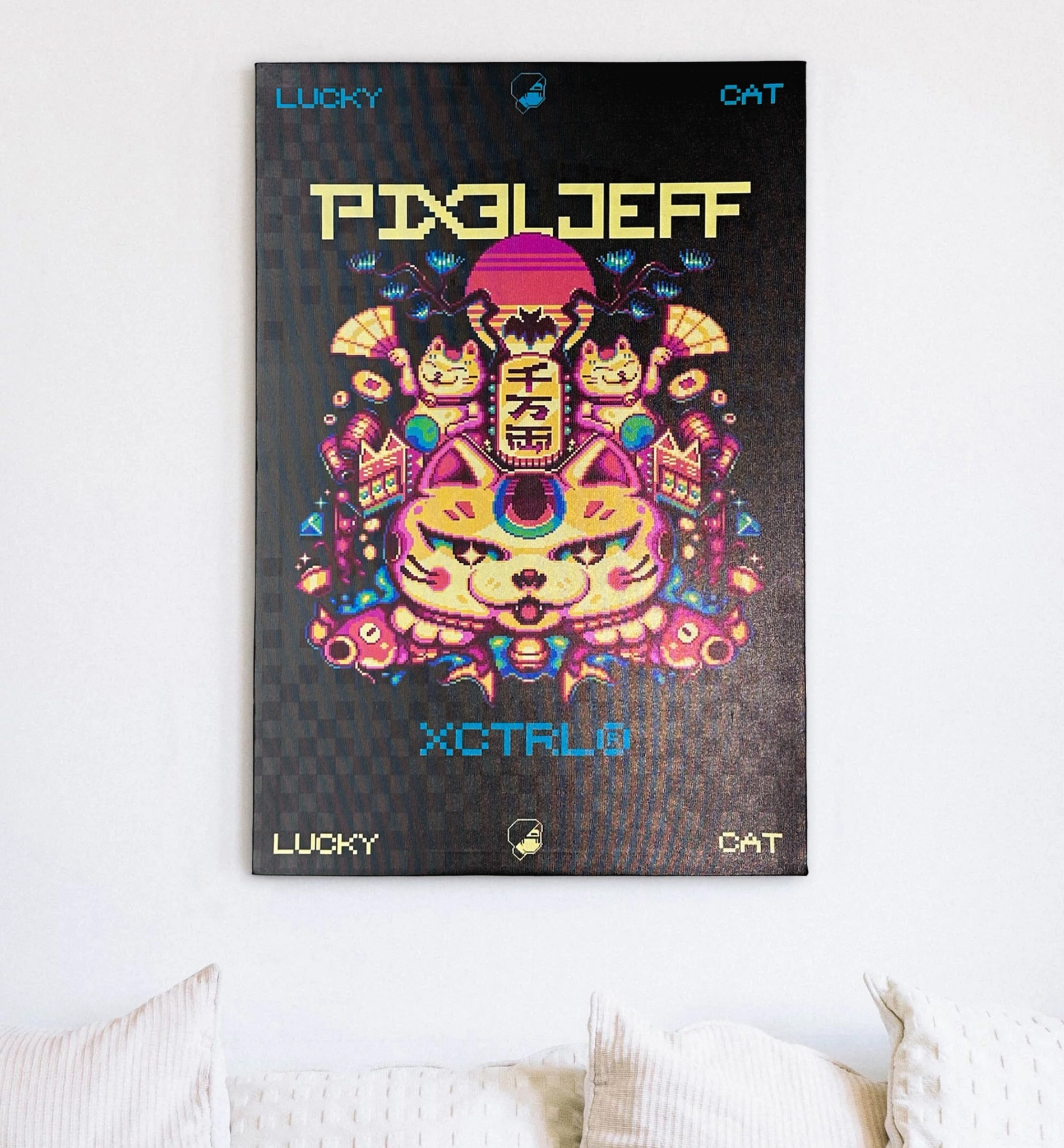 XCTRL®┃ Pixel Jeff 皮傑聯名招財貓掛畫┃居家裝飾 開運 壁畫