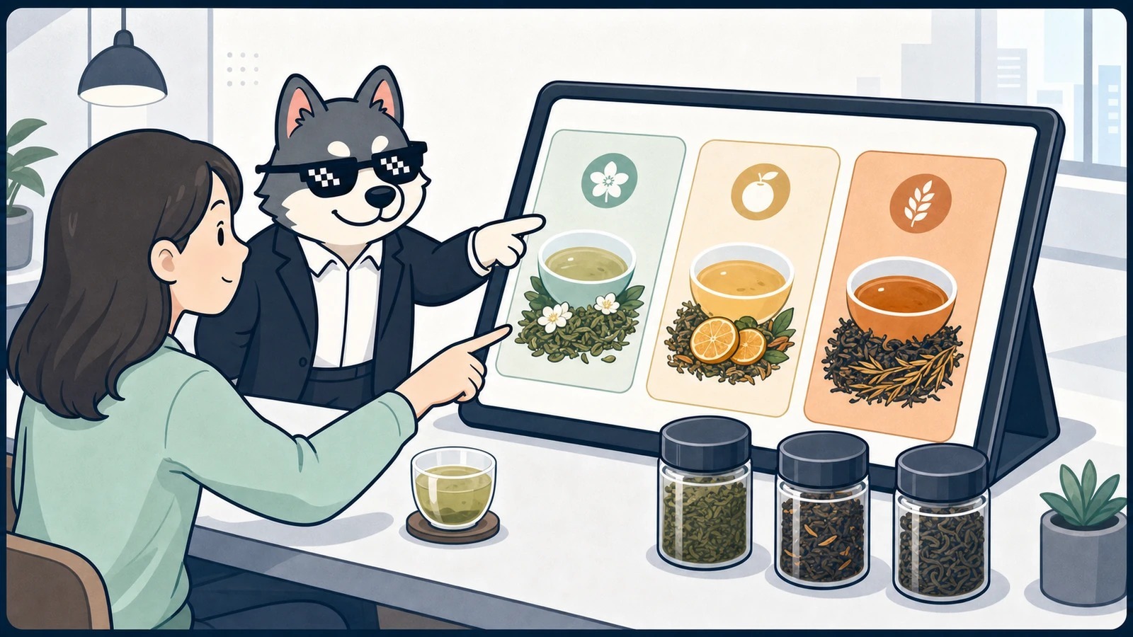 清香、圓潤與厚實三種喝茶方向的無文字比較場景