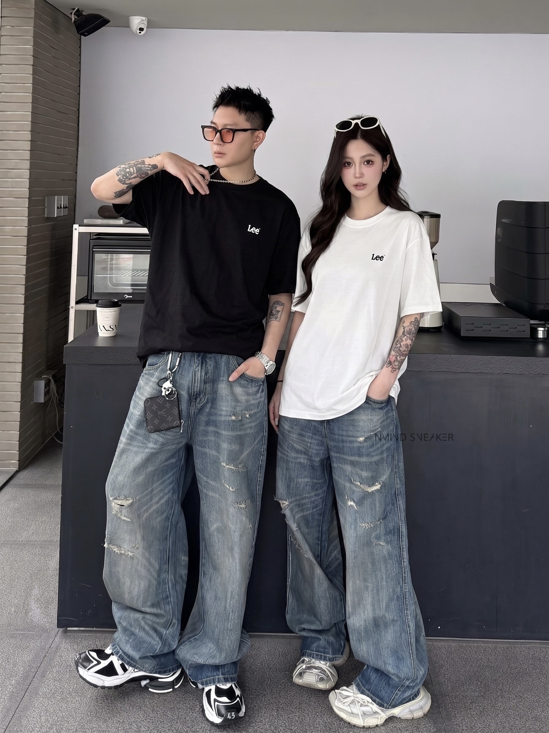 <下殺到最優惠🔥> LEE 韓版印花小LOGO 圓領T恤兩件組 黑白