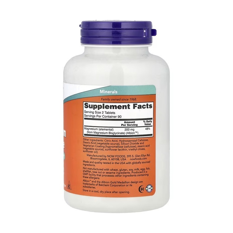 美國Now Foods甘胺酸鎂200毫克(專利螯合技術Albion®) ,180粒裝
