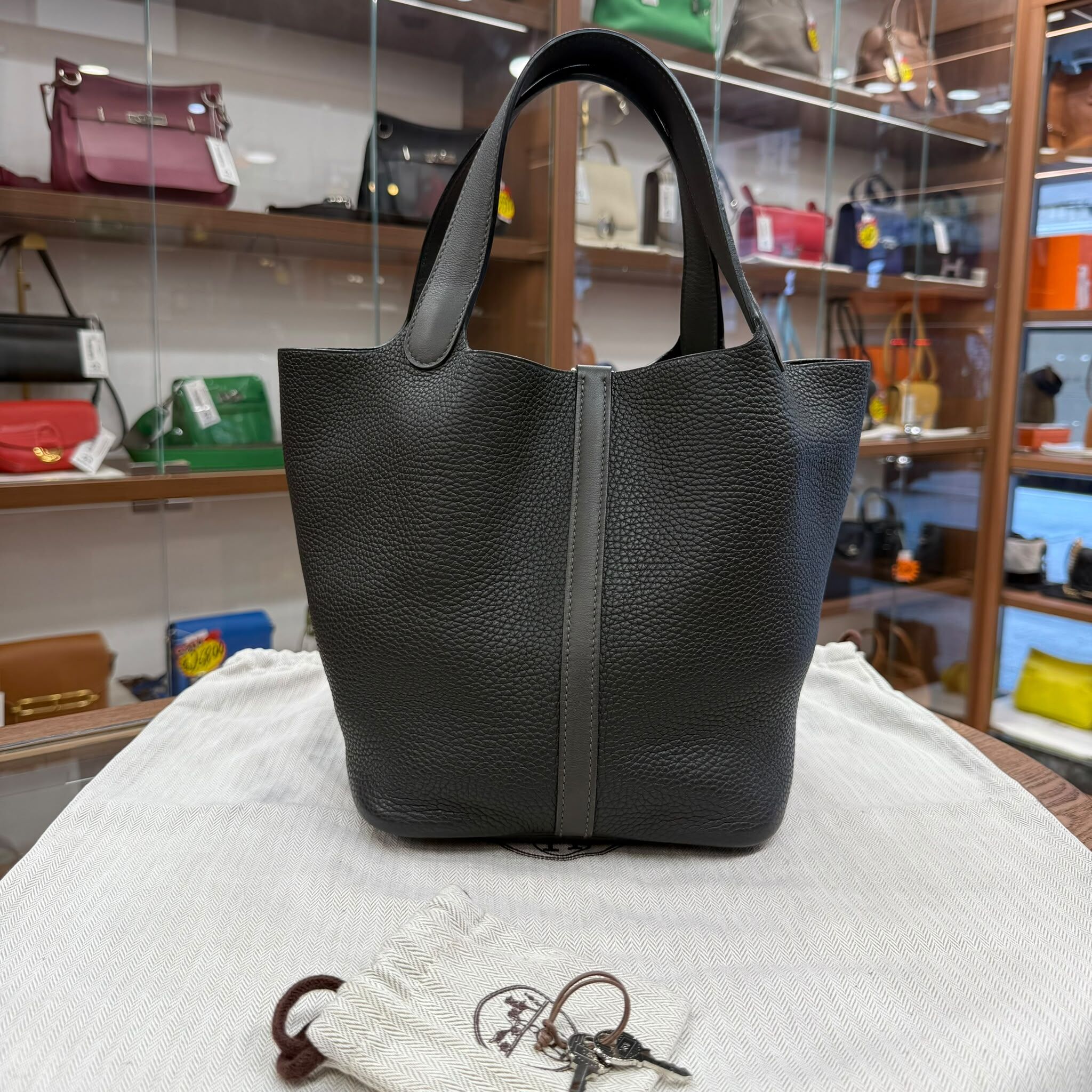 95%NEW USED HERMES PICOTIN 22 炭黑灰/錫器灰TC/SWIFT皮 口 R #P22 #愛馬仕菜籃子