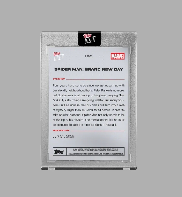 【Luxury】 限量卡牌代購 2026 Marvel Topps Now® Spider-Man Brand New Day SM01 蜘蛛人 全新的一天 重生日 收藏品 收藏卡 紀念卡 球員卡