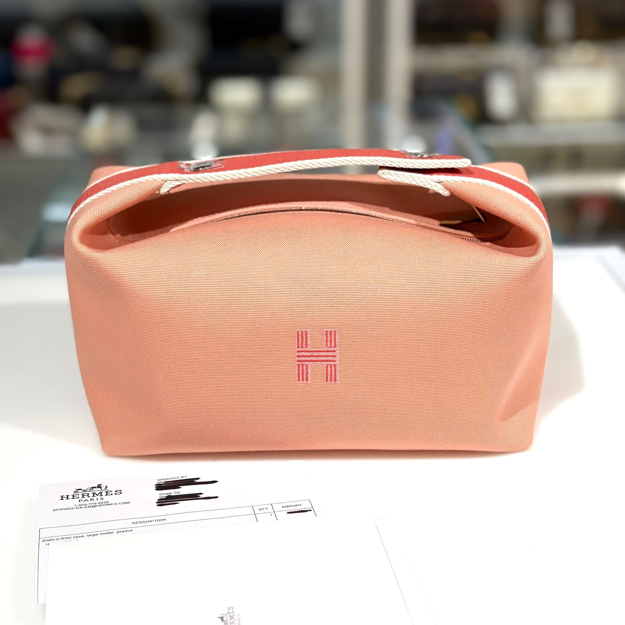 全新陳列品!!! HERMES 飯盒包, 大碼,珊瑚粉帆布, Bride-a-Brac, #BRAND NEW #香榭站正品