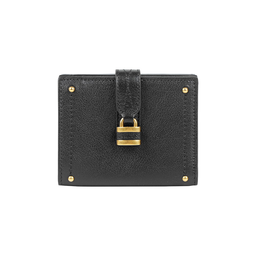 【Chloé】Paddington 鎖頭標誌拉鍊零錢袋釦式二折短夾(黑色)