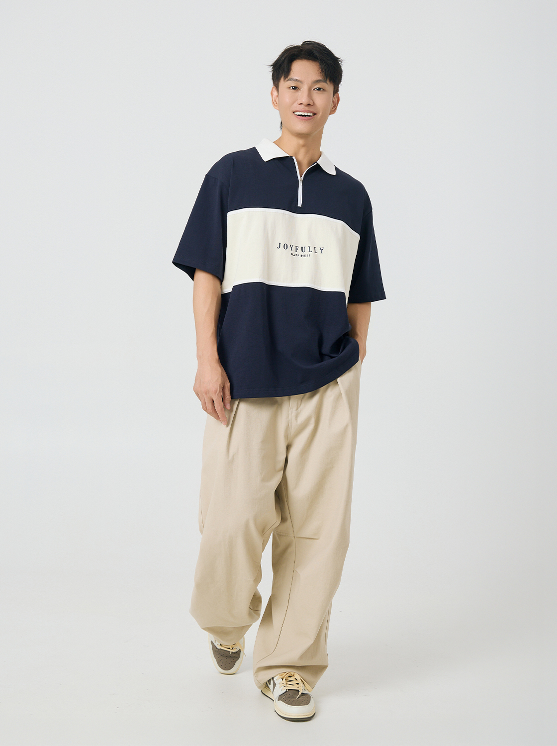 撞色拼接POLO領上衣