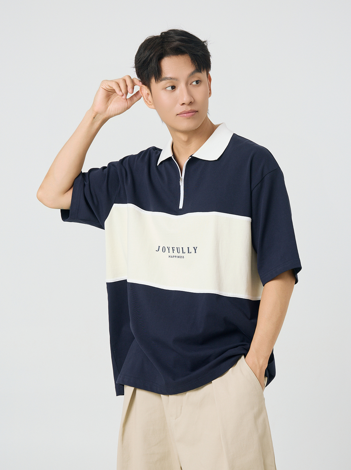 撞色拼接POLO領上衣