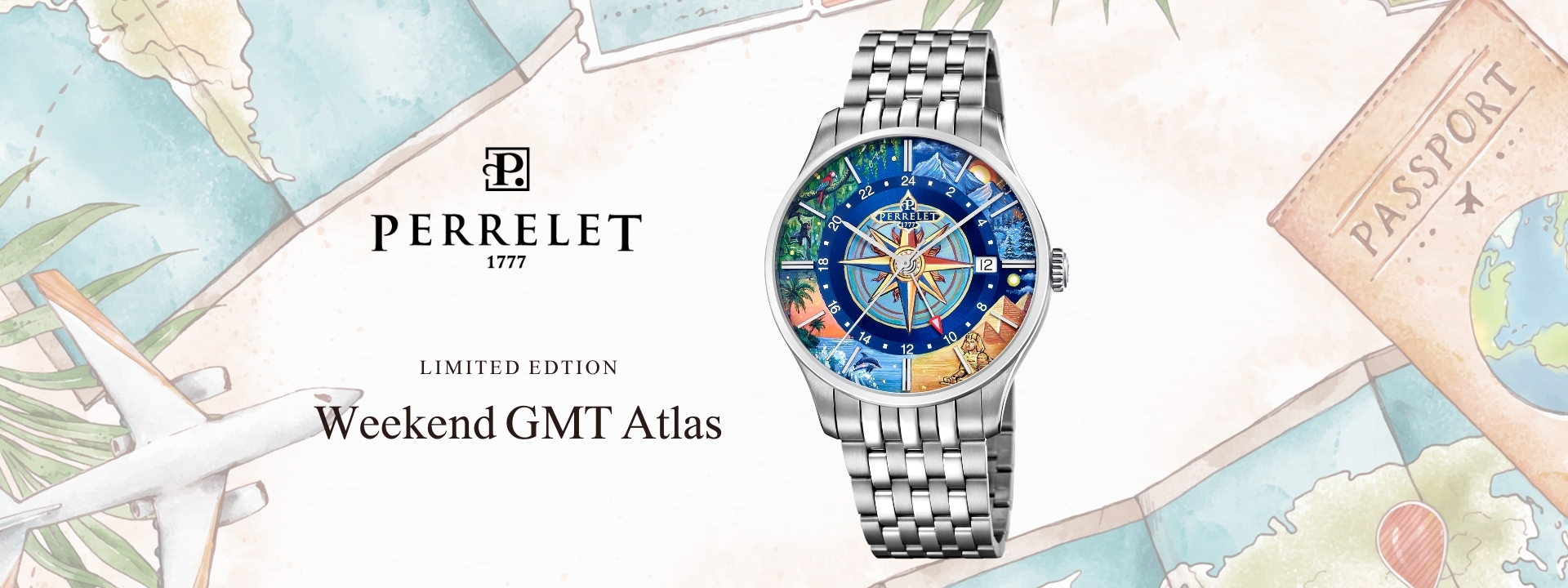 Perrelet,沛力錶,A1304/S1,Weekend GMT Atlas, ifl watches,兩地時間,微型手繪,hand-painted, traveller,手繪面盤