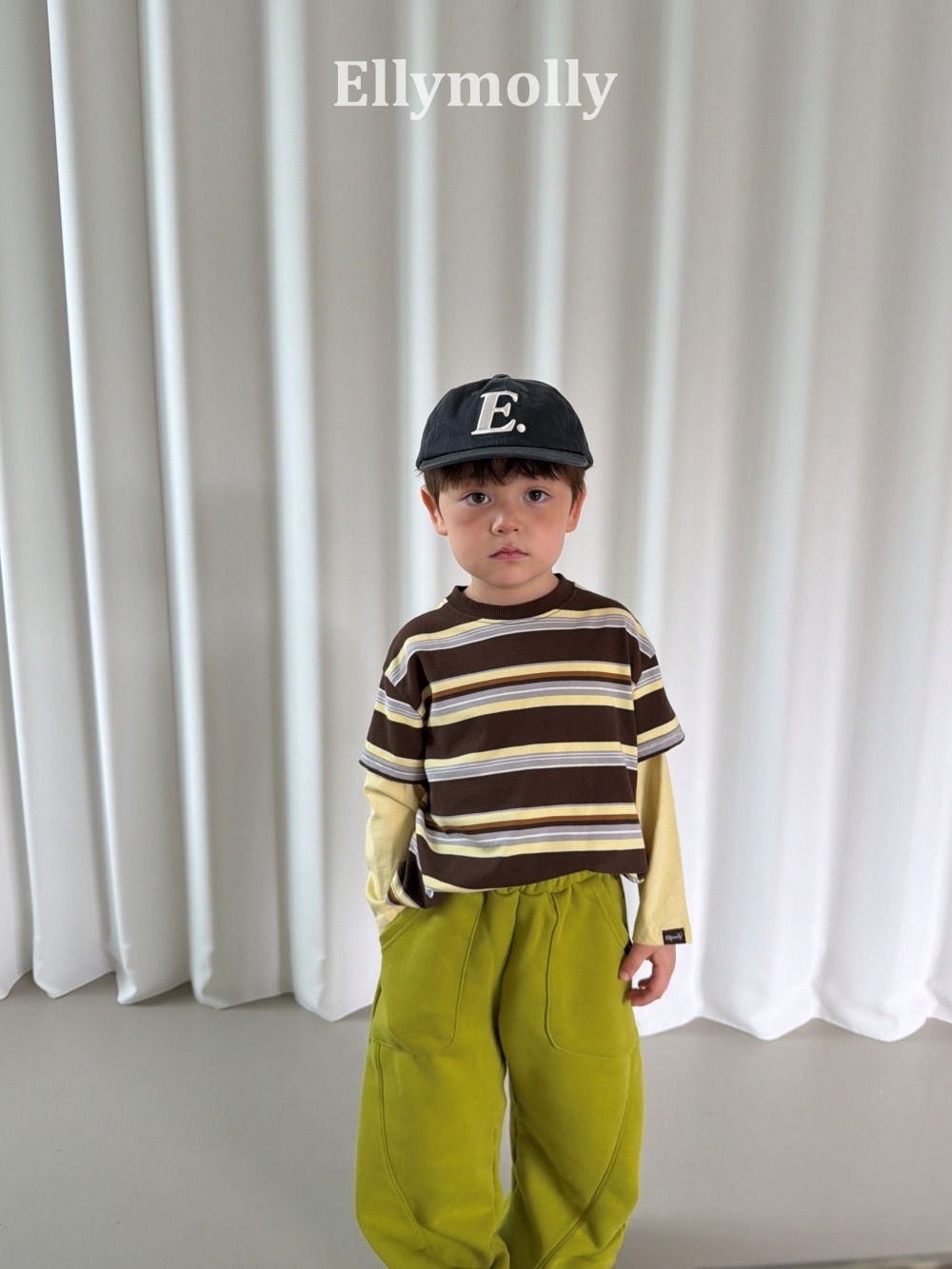Ellymolly 條紋拼色假兩件 tee / 2色