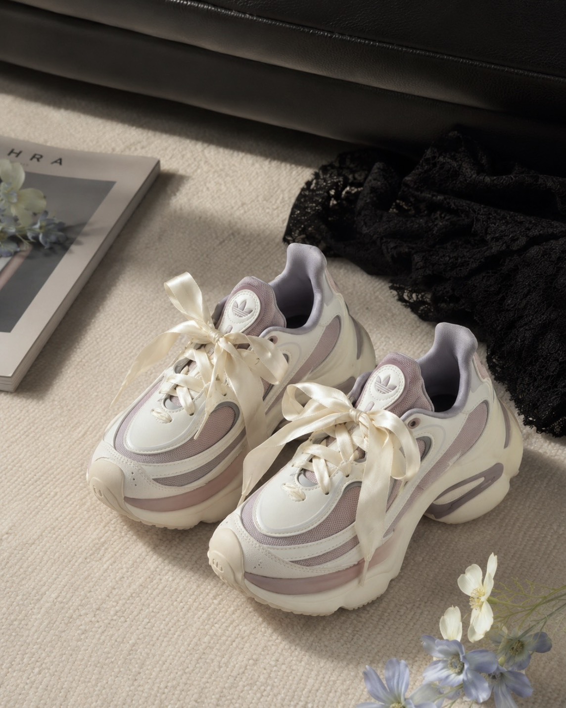 Adidas Ozvenuz 厚底 復古 增高 奶油白 薰衣草紫