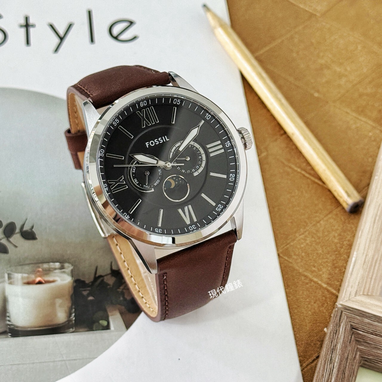 【FOSSIL】Flynn 日月星辰神秘黑三眼紳士腕錶 BQM7086 48mm 現代鐘錶
