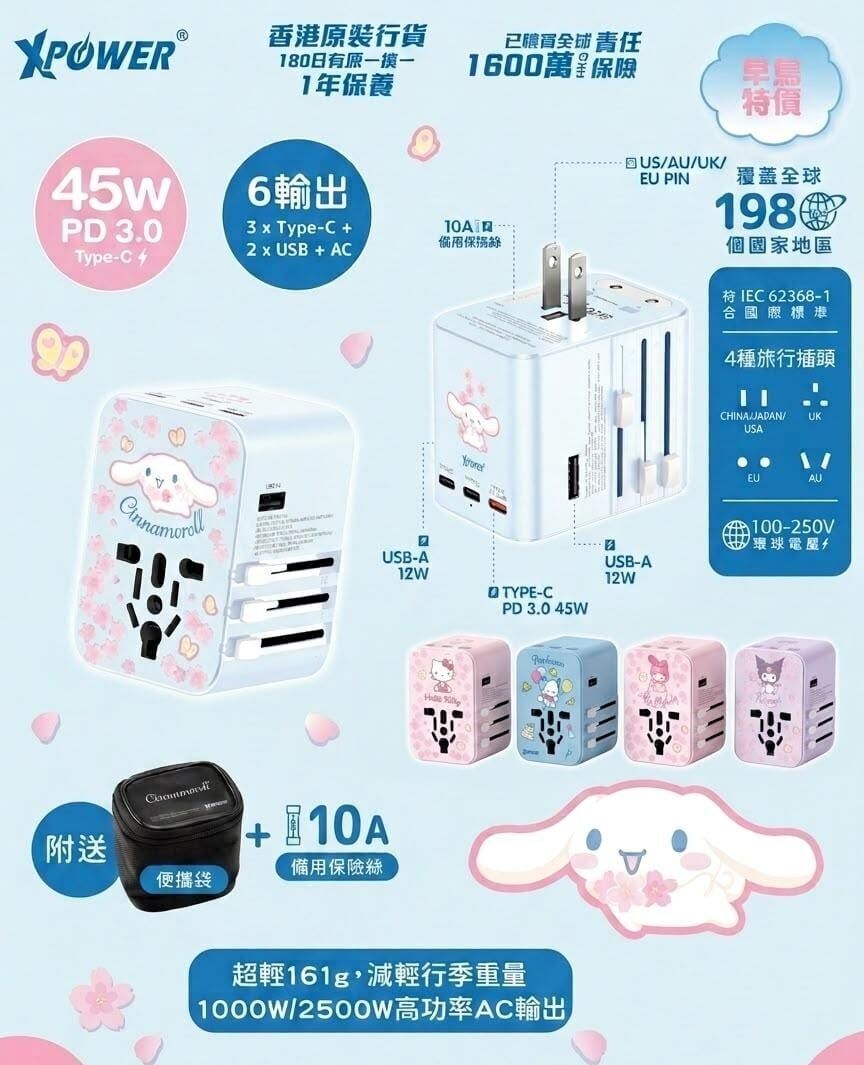 Sanrio 萬用旅行插頭 (全世界通用)