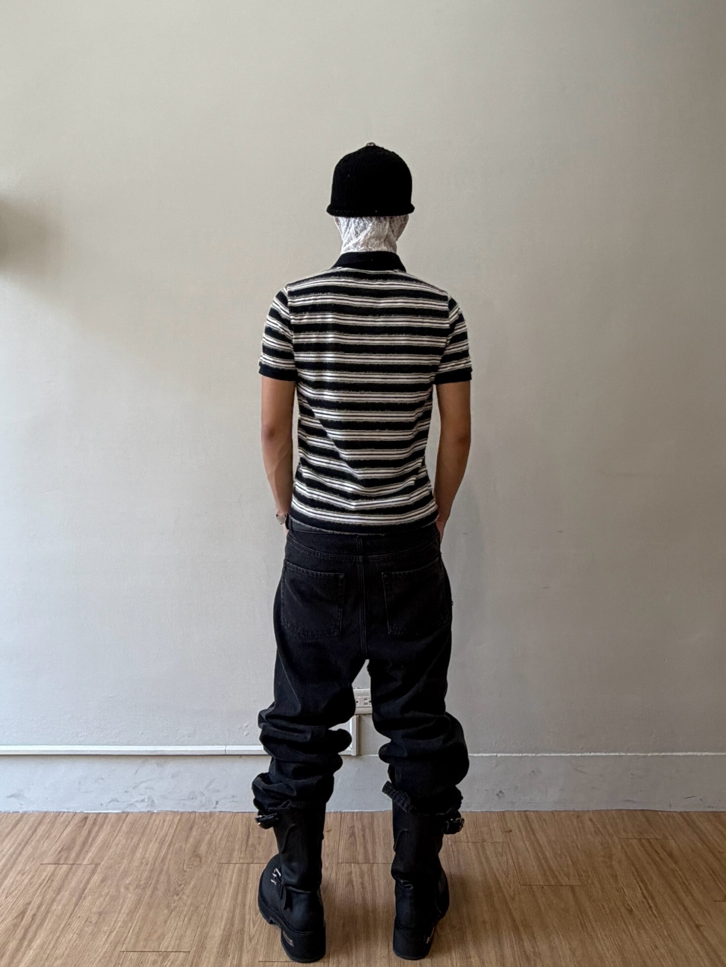 Orphans Club 限定款 馬海毛 刺繡字體Logo 條紋Polo領合身短袖