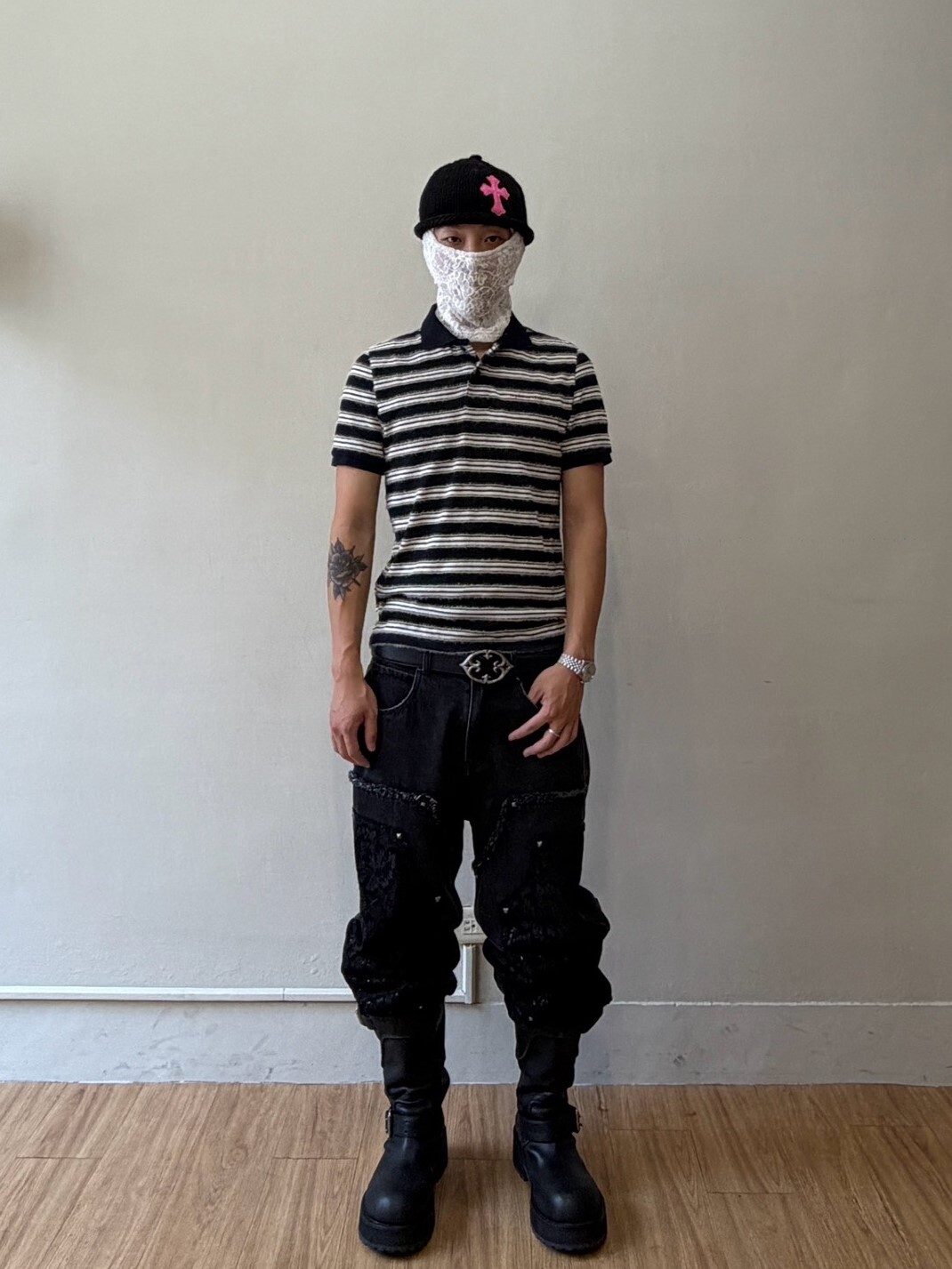 Orphans Club 限定款 馬海毛 刺繡字體Logo 條紋Polo領合身短袖