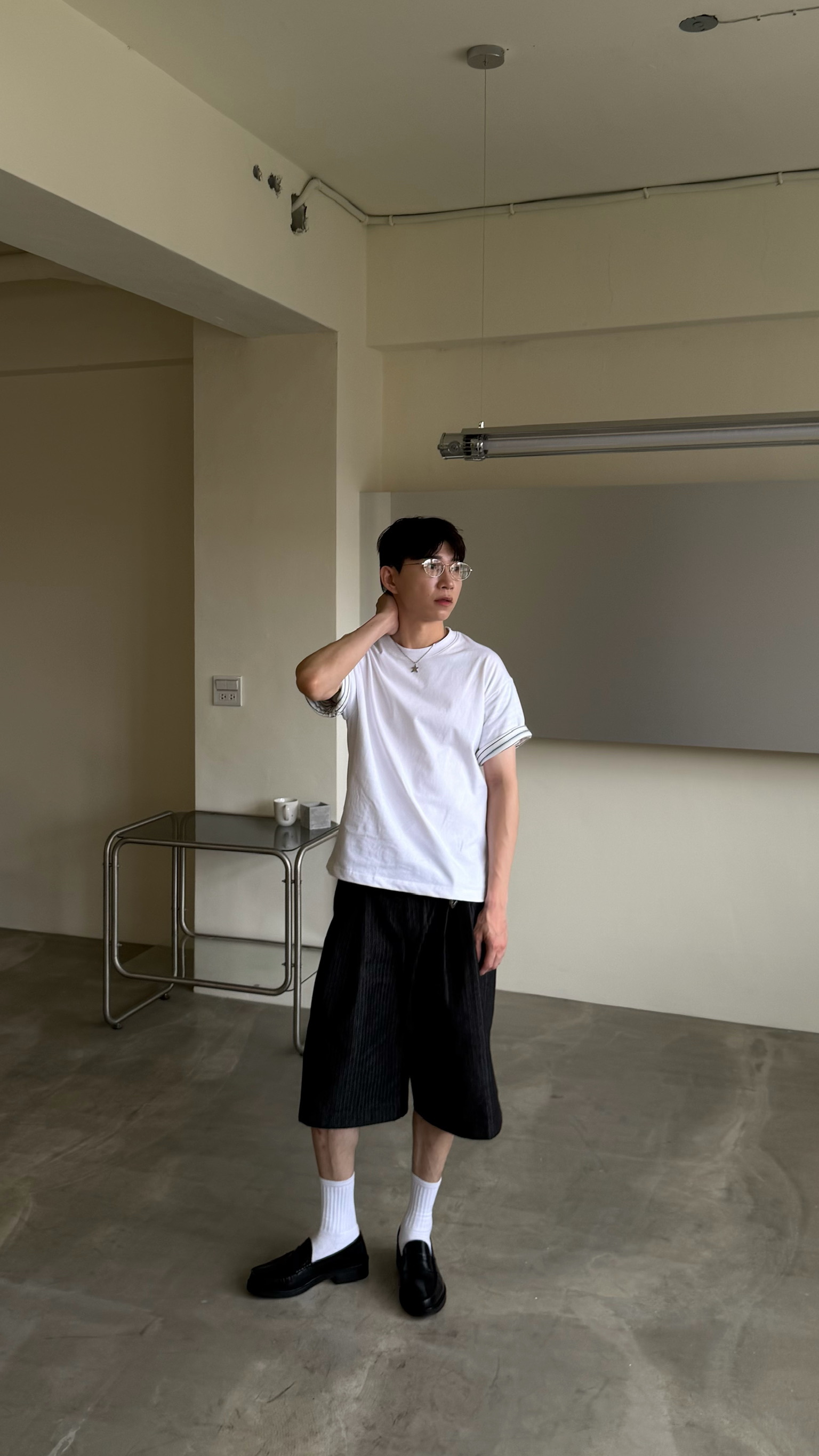 袖子反摺條文T shirt