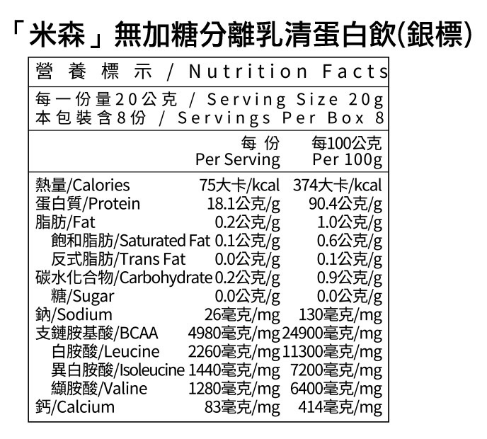 米森無調味分離乳清蛋白粉-銀標