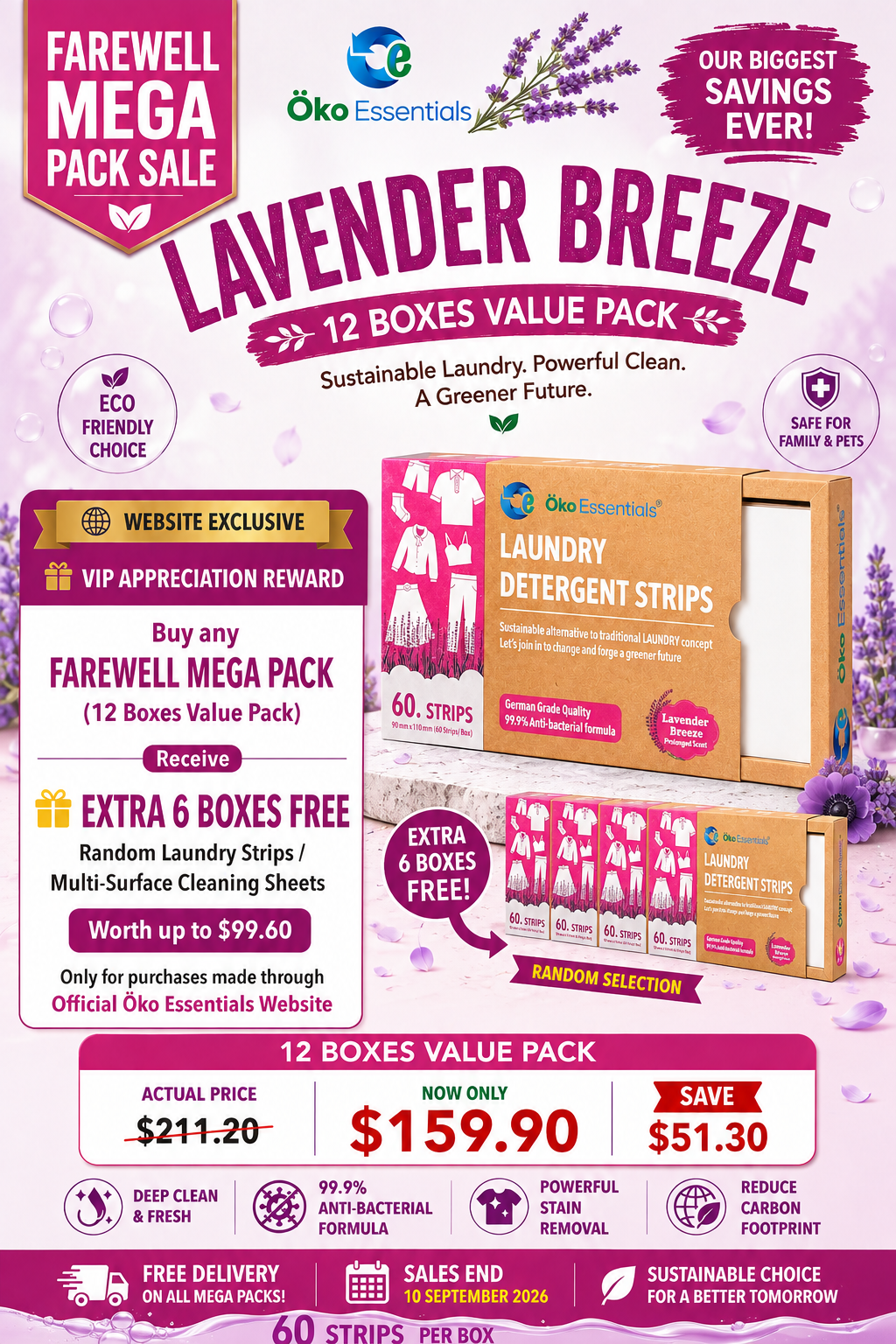 Lavender Breeze Laundry Detergent Strips – Farewell Mega Pack (12 Boxes Value Pack) + Website Exclusive FREE Gift
