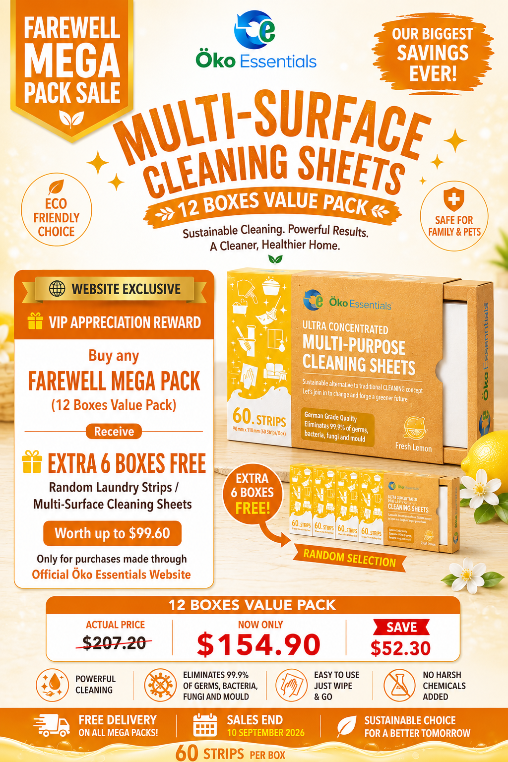 Öko Essentials Multi-Surface Cleaning Sheets Farewell Mega Pack (12 Boxes Value Pack) + FREE 6 Boxes Website Exclusive