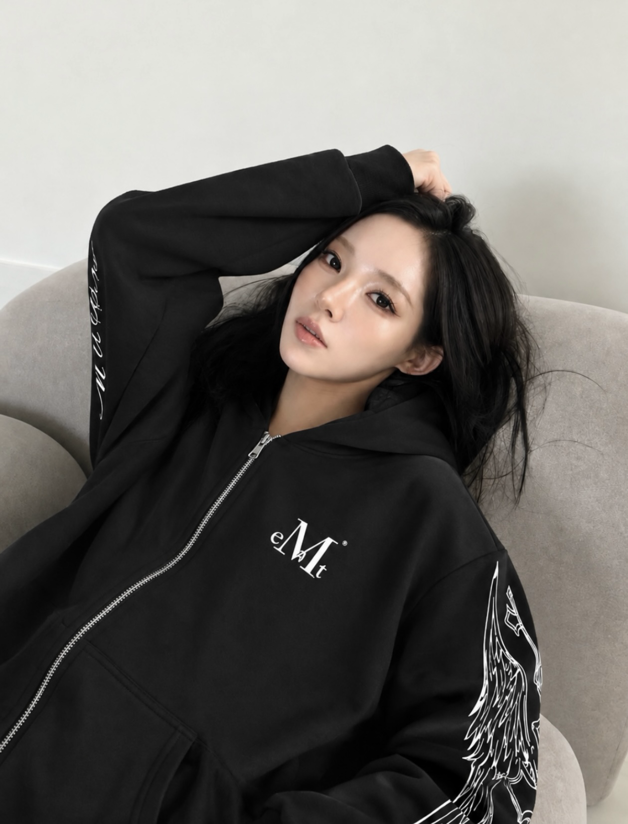 韓國 MUCENT 羽翼十字架印花連帽外套 男女款