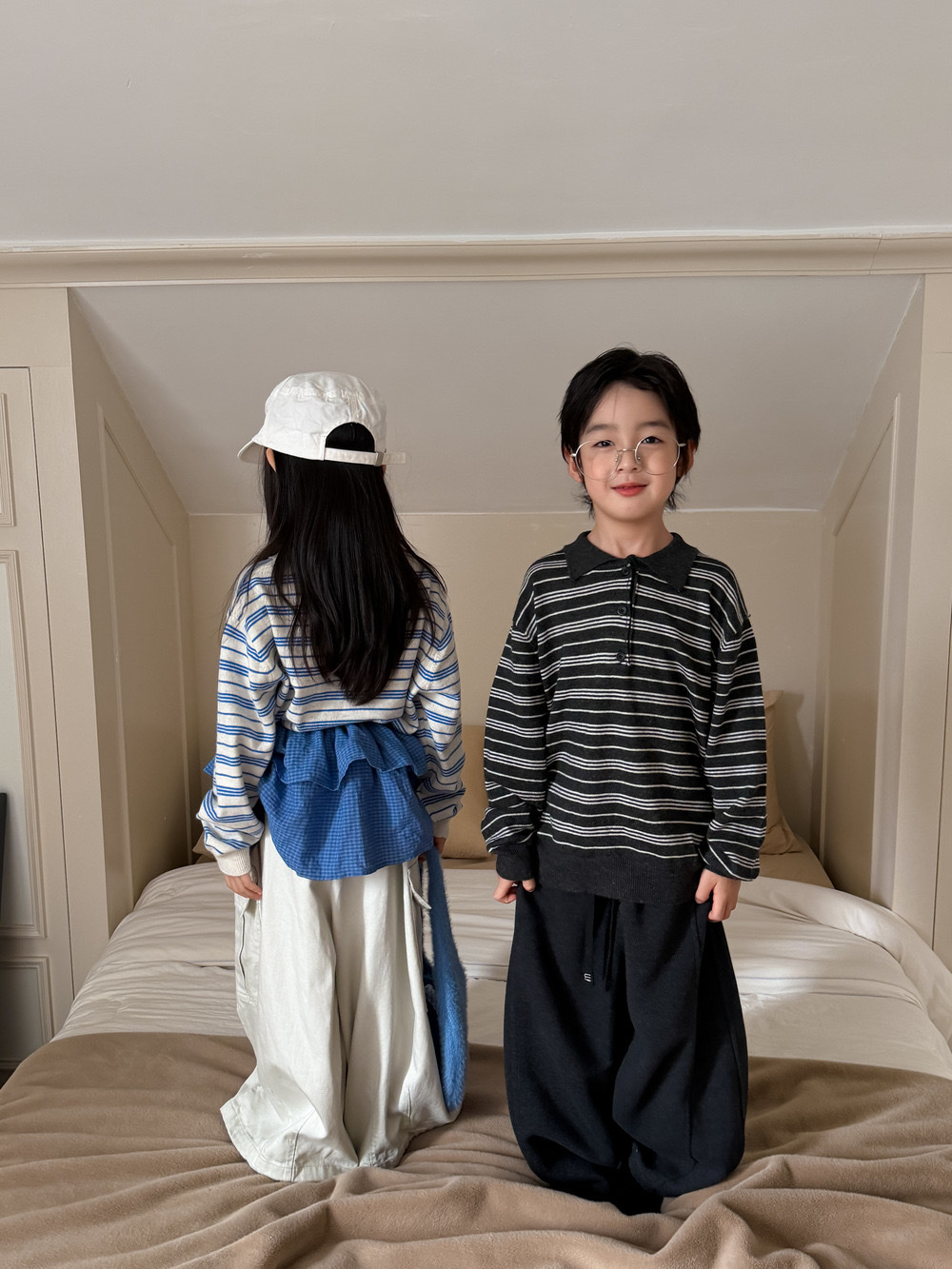 休閒翻領條紋上衣