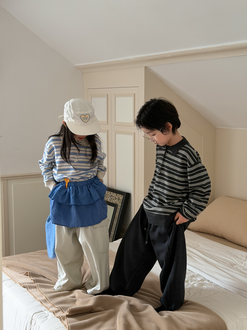 休閒翻領條紋上衣