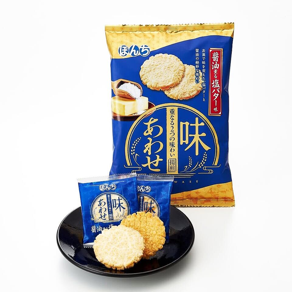 日本 Bonchi 醬油x鹽奶油 表裡雙口味揚煎仙貝 8枚入 雙面調味工藝創新口感零食