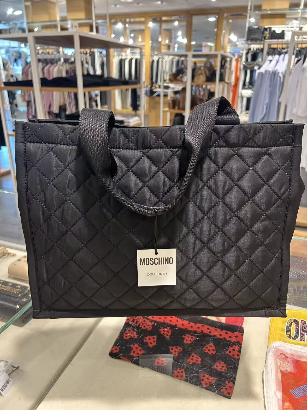 LYS02245 Moschino 水鑽logo菱格拉鏈Tote Bag