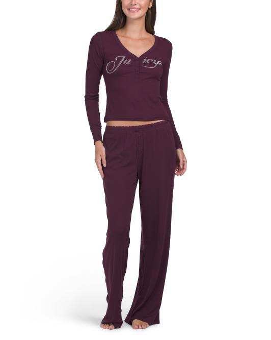 【預購】JUICY COUTURE H0807102 女裝Henley領上衣及長褲 (紫色2件裝)