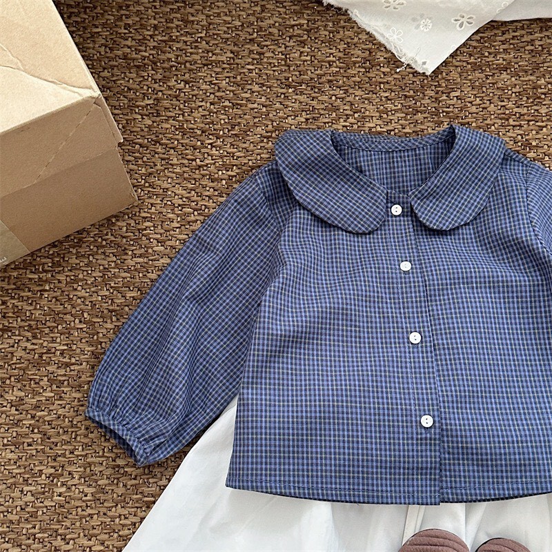 👔 秋裝 ⋆ ꒱ ˚  女寶翻領格子襯衫  *﹆ꕀ