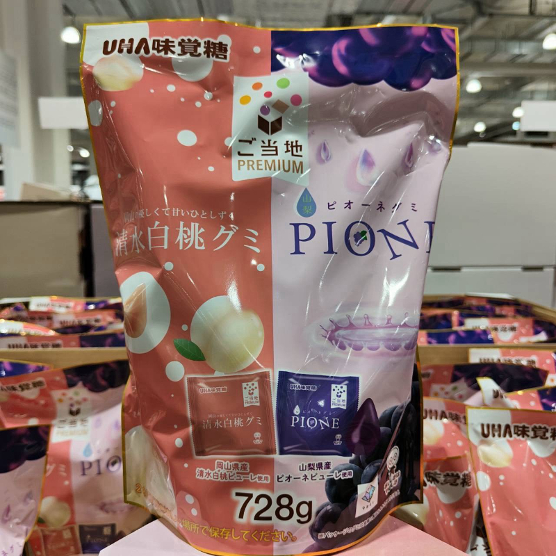 日本 UHA味覺糖 ご当地 PREMIUM 水果軟糖分享包 728g 岡山清水白桃x山梨貓眼葡萄高濃縮果汁