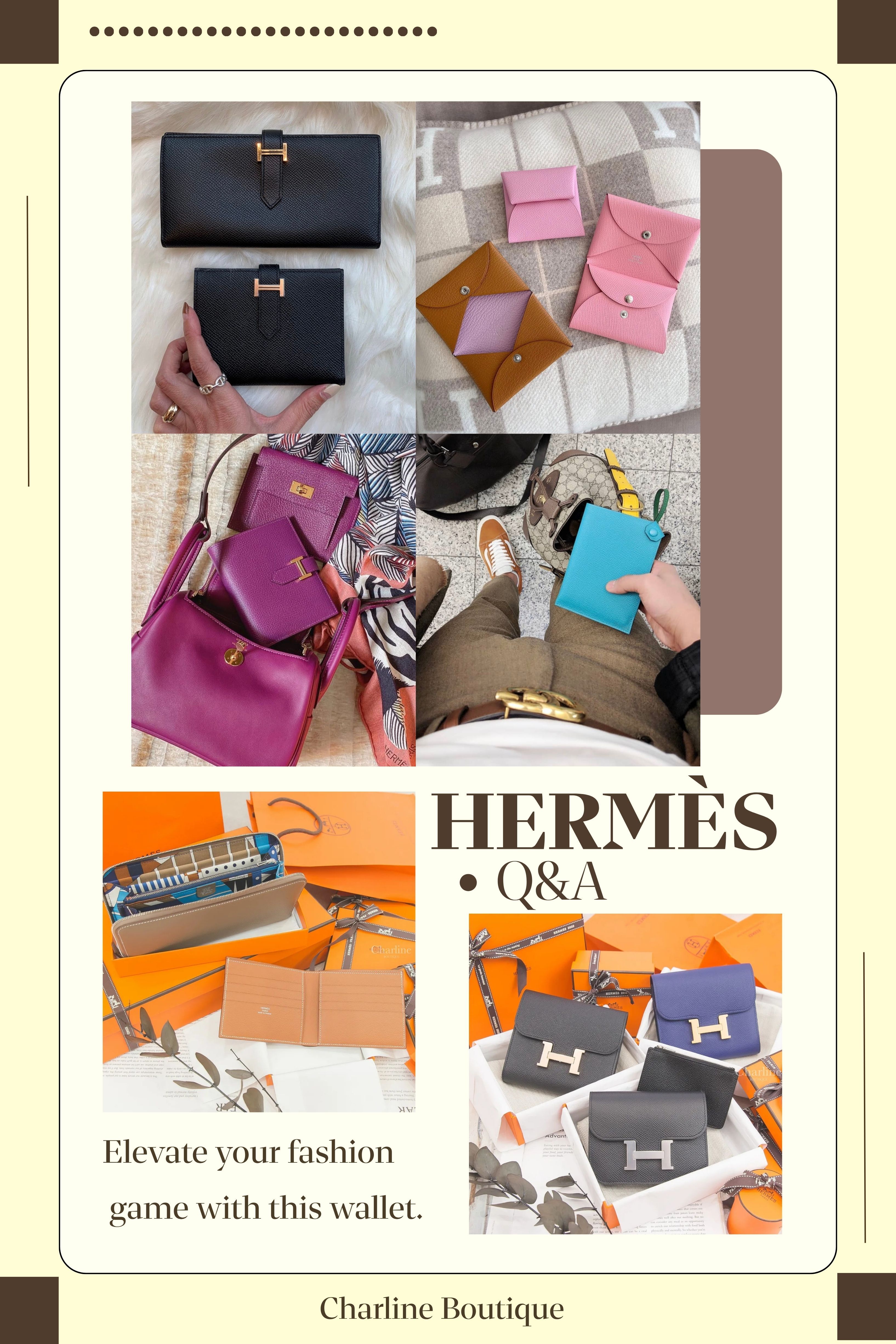 FAQ｜Hermès 皮夾選購 10 大常見問題  認識了這麼多誘人的款式，準備入手前肯定還有一堆問號：容量夠不夠、皮革好不好照顧、要不要配貨？以下整理顧客在挑選時最常詢問的 10 個真實問題，一次看懂,幫你找出最契合日常習慣的「命定款」。  Q1：第一次買 Hermès 皮夾，最推薦哪一款？  第一次入手，可以優先從 Béarn Compact、Silk'in 絲巾皮夾、Constance Slim 與 Calvi Duo 這四款開始看：  Béarn Compact 短夾：H 型扣帶辨識度高,收納空間完整,適合追求經典與正式感的人。  Silk'in 絲巾皮夾：重視收納細節與驚喜感的好選擇,外觀低調,打開卻有精緻印花。  Constance Slim 短夾：精緻輕巧,很符合現代人以卡片和行動支付為主的習慣。  Calvi Duo 卡片夾：體積輕巧卻五臟俱全,放進迷你包完全不佔空間。  顏色方面，想要耐看又容易搭配，89 Noir 黑色、37 Gold 焦糖色與 18 Etoupe 大象灰都是不容易踩雷的選擇。  Charline Boutique 的經驗是,其實最重要的還是回到自己的「使用習慣」。習慣背小包、用行動支付,選 Constance Slim 或 Calvi Duo 絕對不會錯；若希望長久使用且講究儀式感，Béarn 則是經典首選。    Q2：Hermès Calvi 和 Calvi Duo 有什麼差別？  這兩款外觀乍看像雙胞胎，最大的差異就在於「有沒有獨立零錢袋」：  Calvi 卡片夾：內部左右對稱雙夾層，主要放信用卡、證件或名片，沒有零錢袋，結構簡單輕薄。  Calvi Duo 卡片零錢包：延續 Calvi 的卡片收納，再加一個附按扣的零錢袋，可同時放卡片、硬幣與少量對折紙鈔。  兩款折起來都是俐落的信封輪廓，不過 Calvi Duo 裝了硬幣之後,自然會比 Calvi 稍微厚一點。  Charline Boutique 整理後的心得是,如果出門只帶幾張信用卡，選輕薄的 Calvi 就夠了；但若偶爾還是會拿到零錢、想塞幾張對折鈔票，多了按扣零錢袋的 Calvi Duo 會實用非常多。    Q3：Hermès 皮夾哪種皮革比較耐刮？  皮夾每天拿進拿出，耐用度往往是第一考量：  Epsom 壓紋小牛皮：硬挺抗刮,不太需要費心照顧,是店裡客人最常優先挑選的皮革。  Togo 小牛皮：小刮痕相對不明顯,不過運用在皮夾上的款式較少見。  Chèvre Mysore 山羊皮：重量輕、顆粒細緻,手感比 Epsom 柔韌,耐用度也不錯。  Swift 小牛皮：手感細緻飽滿,但比較容易留下指甲痕，使用上需要小心一些。  Charline Boutique 的經驗是,想要硬挺、耐刮又不容易變形，Epsom 最適合日常使用；偏好輕盈細緻、手感較柔韌，則可以選擇 Chèvre Mysore。    Q4：男生適合使用哪一款 Hermès 皮夾？  男生的皮夾通常訴求低調且實用,很多客人分享,愛馬仕男夾最吸引他們的地方不是大 Logo,而是皮革觸感：  MC² 系列：外形乾淨俐落,內部多層卡片與紙鈔夾層,適合需要完整收納功能的人。  Citizen Twill 系列：外觀低調,內裡藏著經典絲巾印花，喜歡暗藏巧思的人會很有感。  Calvi Duo：同時收納卡片、硬幣與少量對折紙鈔，體積輕巧不厚重。  Béarn Compact：低調俐落的 H 型扣帶，收納結構完整,適合商務場合。  Calvi 卡片夾：極簡行動支付派的最俐落選擇。  Charline Boutique 整理後的心得是,需要完整收納功能，可以選經典的 MC² 系列或 Béarn Compact；喜歡暗藏巧思，Citizen Twill 的絲巾內裡很值得考慮；如果是極簡行動支付派，直接帶走 Calvi 或 Calvi Duo 會是最俐落的選擇。    Q5：購買 Hermès 皮夾需要配貨嗎？  這大概是大家最關心的問題！小皮件屬於常規商品,專櫃只要有現貨通常就能直接買,並沒有「必須配貨」的硬性規定。不過像 Calvi Duo、Bastia 這類超級熱門款，或是熱門三大金剛色，往往一上架就秒殺，雖然比起包包好買許多,但有時候還是得碰碰運氣或多問幾家專櫃。  Charline Boutique 觀察這幾年的趨勢是,專櫃當下沒有現貨,很多時候真的只是缺貨,並不一定和消費紀錄有關,可以多詢問不同櫃點或留意後續到貨。想第一時間掌握現貨資訊，也歡迎加入 Charline Boutique 官方 LINE，有新貨到我們會直接跟你說。    Q6：Hermès 長夾哪一款最經典？  習慣用長夾的話，最經典的三大天后是 Béarn、Kelly 和 Silk'in：  Béarn Wallet：低調經典、百看不膩,收納功能完整,是入門長夾首選。  Kelly Wallet：延續 Kelly 包的轉釦與皮帶設計,追求極致優雅與精緻五金的人會很喜歡。  Silk'in Wallet：重視高實用性與輕盈度,打開有滿滿絲巾印花細節,很有成就感。  Charline Boutique 整理後的心得是,追求極致優雅與精緻五金選 Kelly Wallet；想要低調經典且百看不膩，Béarn 最合適；重視高實用性與輕盈度，Silk'in 會讓你每天打開都有小驚喜。    Q7：Hermès Silk'in 短夾和長夾的圖案有差別嗎？  這是個很有趣的問題。其實內裡圖案不是用「長短夾」來區分的,而是看當季採用的絲巾主題與裁切位置：  圖案依當季系列決定，每季會更換不同的絲巾印花主題。  短夾面積小，圖案比較集中，像一幅精緻的小畫。  長夾展示面積較大，能看到絲巾更完整的構圖與色彩層次。  即使同款同色，每顆皮夾因為裁切位置不同，畫面也可能完全不一樣。  Charline Boutique 的經驗是,喜歡圖案集中、體積輕巧,而且平時常背迷你包的人,可以選短夾；想看到更多絲巾圖案細節,長夾會更適合。這種「開盲盒」般獨一無二的專屬感,正是 Silk'in 系列最迷人的特色。    Q8：Hermès 有 WOC 嗎？  有的！不過官方通常不叫 WOC,而是稱作「To Go Wallet」系列：  Constance To Go：正面搭配辨識度極高的 H 金屬扣,風格俐落時髦。  Kelly To Go：延續 Kelly 包的皮帶與轉釦設計,造型優雅精緻。  Chaîne d'Ancre To Go：融入經典錨鍊元素,風格比前兩者更現代俐落。  這系列共同特色是配有可拆式皮革背帶,能斜背、肩背,拆下背帶又能當手拿包。不過要提醒大家,它本質上還是「皮夾」,厚度跟容量不能跟真正的包包比,比較適合只帶手機、卡片出門的輕裝行程。  Charline Boutique 整理後的心得是,喜歡高辨識度 H 扣，可以選 Constance To Go；偏好經典優雅，Kelly To Go 會更適合；想找較少見的款式，可以考慮 Chaîne d'Ancre To Go。    Q9：精品皮夾哪個品牌最耐用？  把眼光放大到整個精品圈：  Louis Vuitton：塗層帆布材質輕盈耐磨,不容易顯髒。  Prada：Saffiano 十字防刮牛皮,質地硬挺,能維持俐落輪廓。  Bottega Veneta：Intrecciato 編織皮革,使用一段時間後會逐漸柔軟出自然質感。  Hermès：選擇 Epsom 皮革同樣能達到非常優異的防刮耐磨效果。  Charline Boutique 整理後的心得是,想要最省心耐操,LV 塗層帆布是好選擇；若追求頂級全皮手感又想兼顧耐用，Hermès Epsom 絕對不會讓你失望。    Q10：除了皮件，Hermès 最熱門的包款有哪些？  雖然是來看皮夾，但很多人也會順便關注包包，最夢幻的「BKC」三大神包自然不在話下：  Birkin 柏金包：雙手柄方正包身，容量充足、辨識度高，熱門尺寸為 Birkin 25 與 30。  Kelly 凱莉包：單手柄梯形輪廓，線條比 Birkin 更優雅俐落，熱門尺寸包括 Mini Kelly、25、28。  Constance 康康包：正面經典 H 字金屬扣,包身方正小巧,可肩背或斜背。  Picotin Lock 菜籃子：簡約水桶包輪廓，包口寬敞好拿取。  Evelyne：休閒斜背包，正面經典 H 字洞孔，適合日常輕裝出門。  Lindy：柔軟包身、雙拉鍊,兼具容量與舒適背感,Mini Lindy 近年很受歡迎。  Garden Party：簡約托特包設計,容量超大,適合日常通勤與收納文件。  Charline Boutique 整理後的心得是,重視品牌經典度與收藏價值,通常會優先選擇 Birkin、Kelly 或 Constance；想找價格相對容易入手、適合日常使用的款式,可以考慮 Picotin Lock、Evelyne 或 Garden Party。