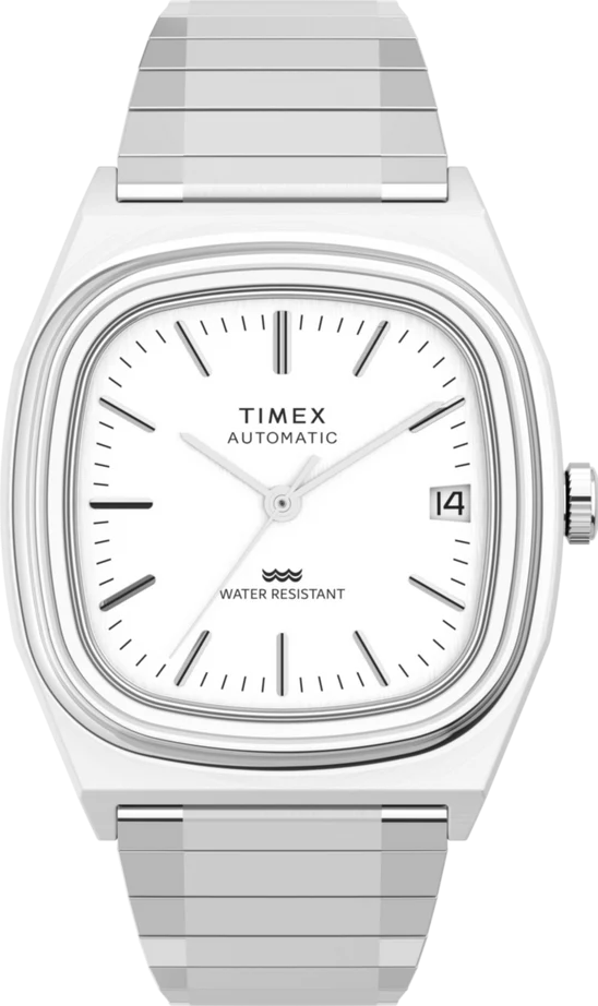萬年鐘錶 - TIMEX 天美時   E-Line 復古方形伸縮錶帶機械錶 TW2W70800 錶徑34MM