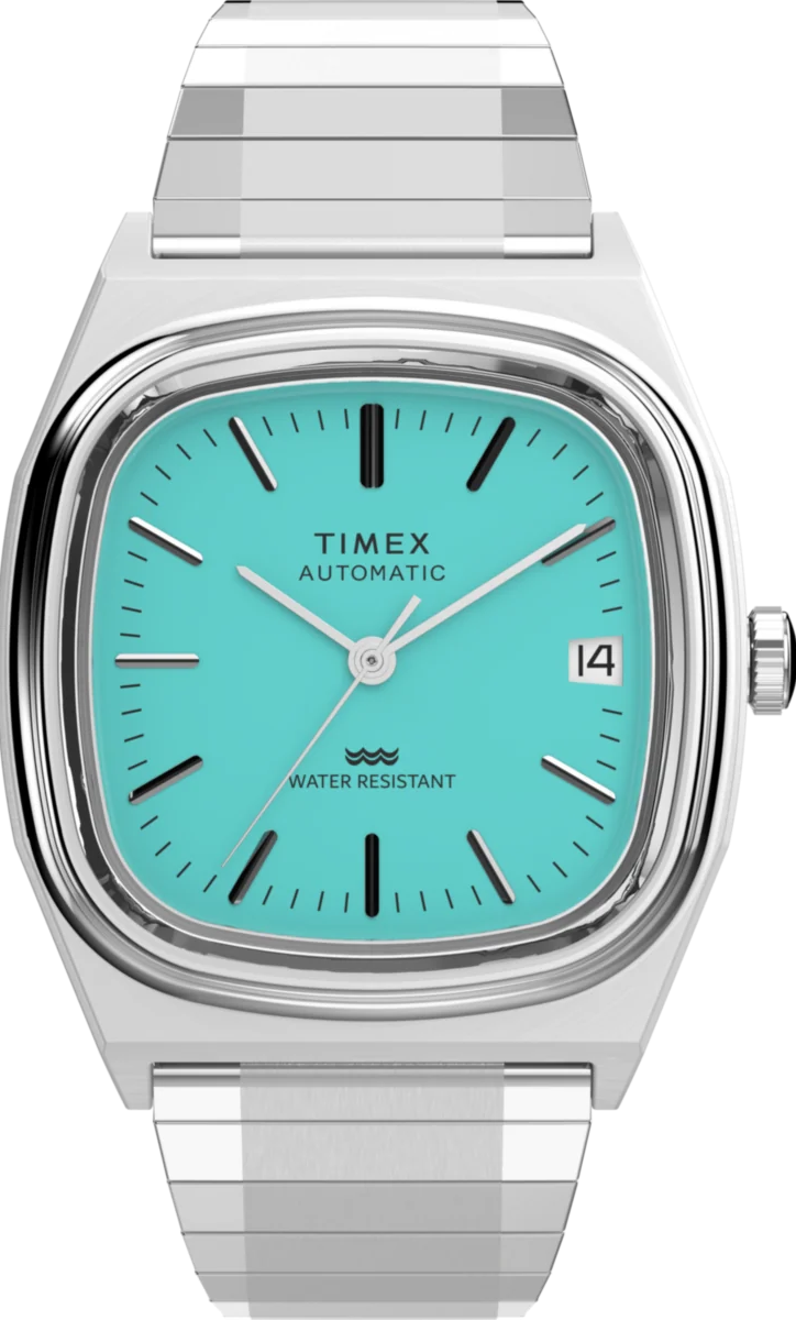 萬年鐘錶 - TIMEX 天美時   E-Line 復古方形伸縮錶帶機械錶 TW2Y07300 錶徑34MM