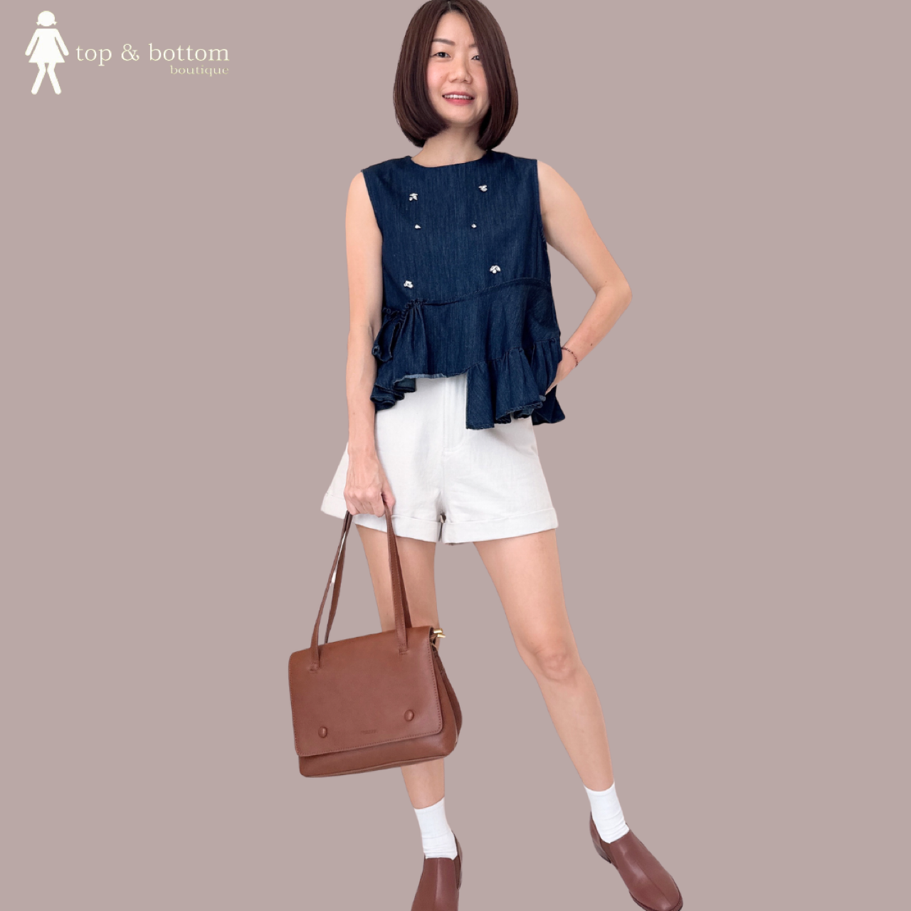 SLEEVELESS BABY DOLL BLOUSE WITH DIAMOND DETAILS