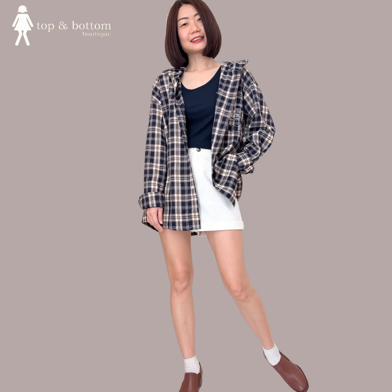 CHECKED HOODY LONG SHIRT