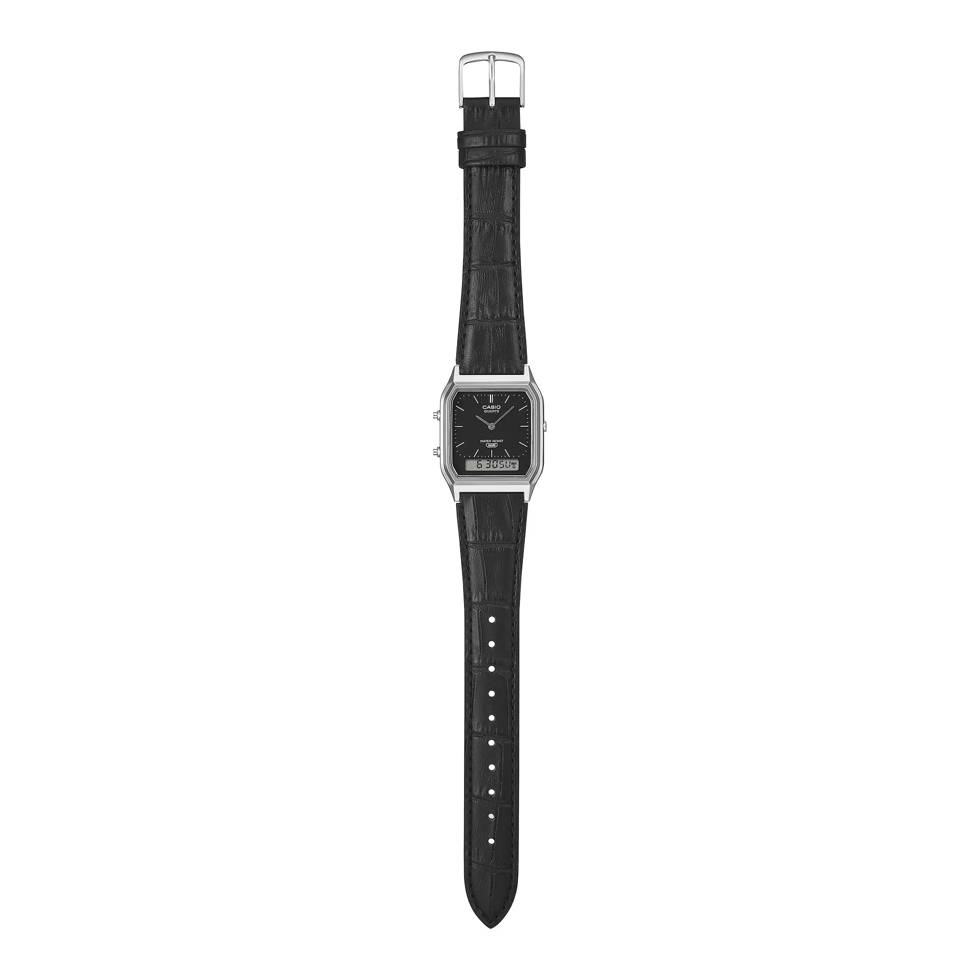萬年鐘錶 - 卡西歐  CASIO 復古方形兩地時間指針電子錶 AQ-230EL-1  錶徑 29.8MM