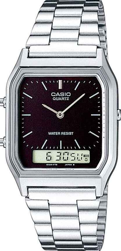 萬年鐘錶 - 卡西歐  CASIO 復古方形兩地時間指針電子錶 AQ-230A-1D 錶徑 29.8MM