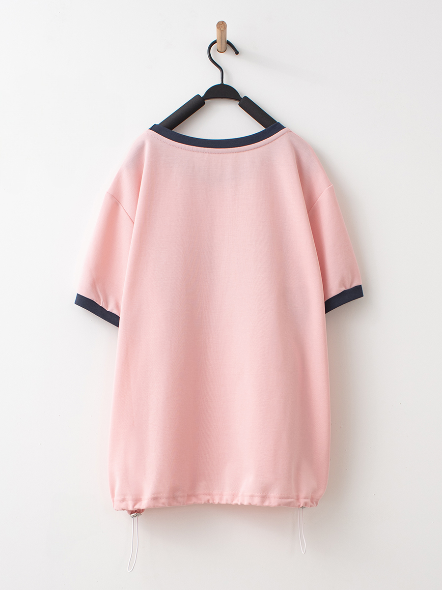 童趣小狗刺繡撞色抽繩寬鬆上衣