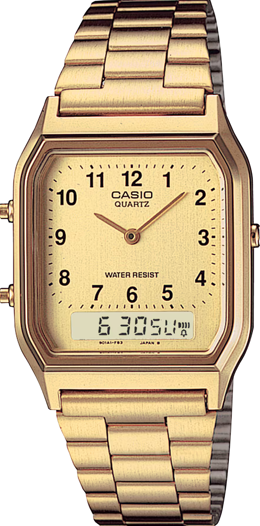 萬年鐘錶 - 卡西歐  CASIO 復古方形兩地時間指針電子錶 AQ-230GA-9B 錶徑 29.8MM
